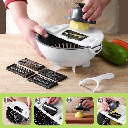 Multifunctional Rotate Vegetable Cutter With Drain Basket