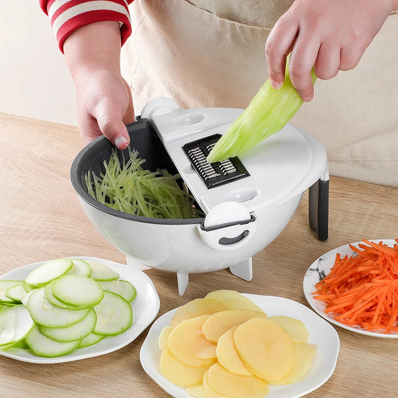 Multifunctional Rotate Vegetable Cutter With Drain Basket